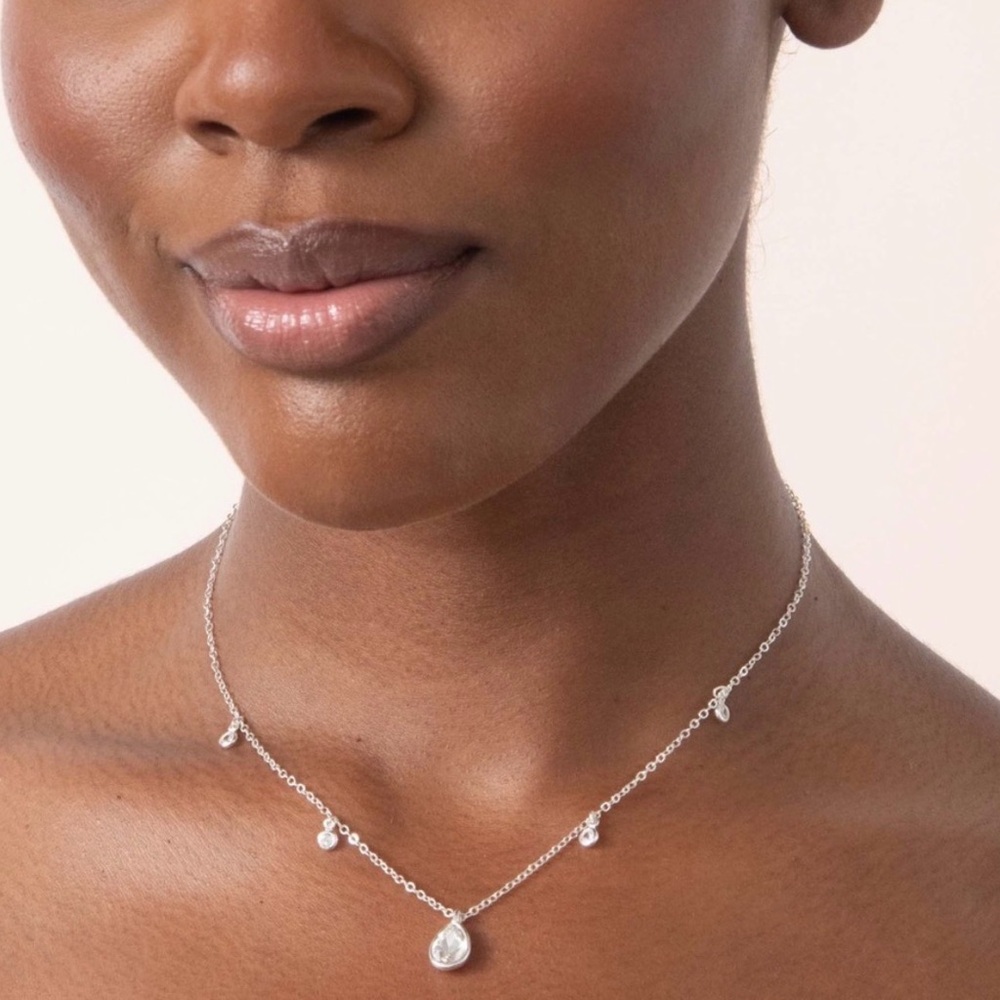 NEW Ettika Crystal Drop Silver Plated Necklace